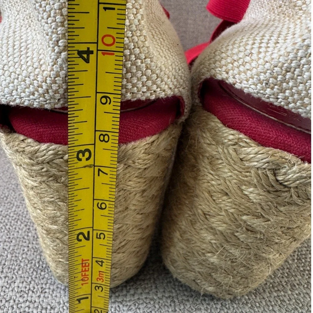 Lauren Ralph Lauren Red Espadrille Wedge Sandals Elastic Straps
